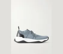 Shadow Leather-Trimmed Stretch-Knit Sneakers
