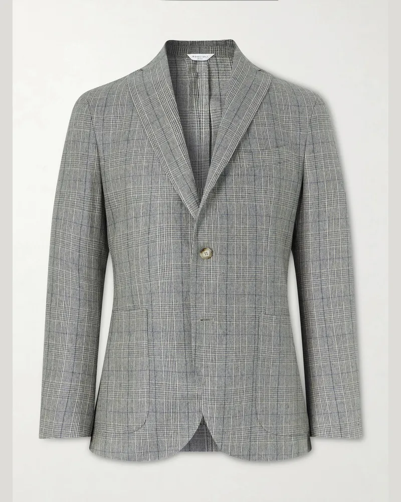 Boglioli Prince of Wales Checked Silk Blazer Gray
