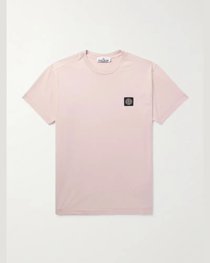 Stone Island T-Shirt aus Baumwoll-Jersey mit Logoapplikation in Stückfärbung Pink