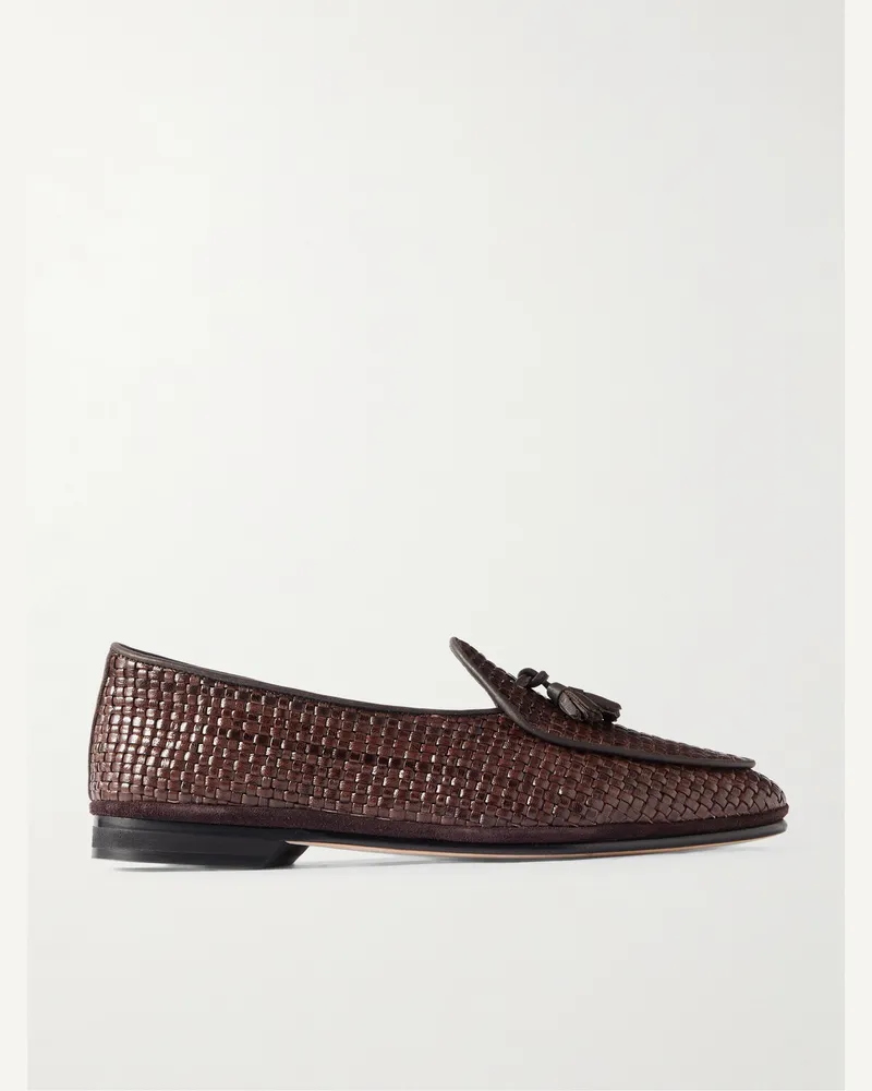 Rubinacci Marphy Loafers aus geflochtenem Leder mit Troddeln Braun