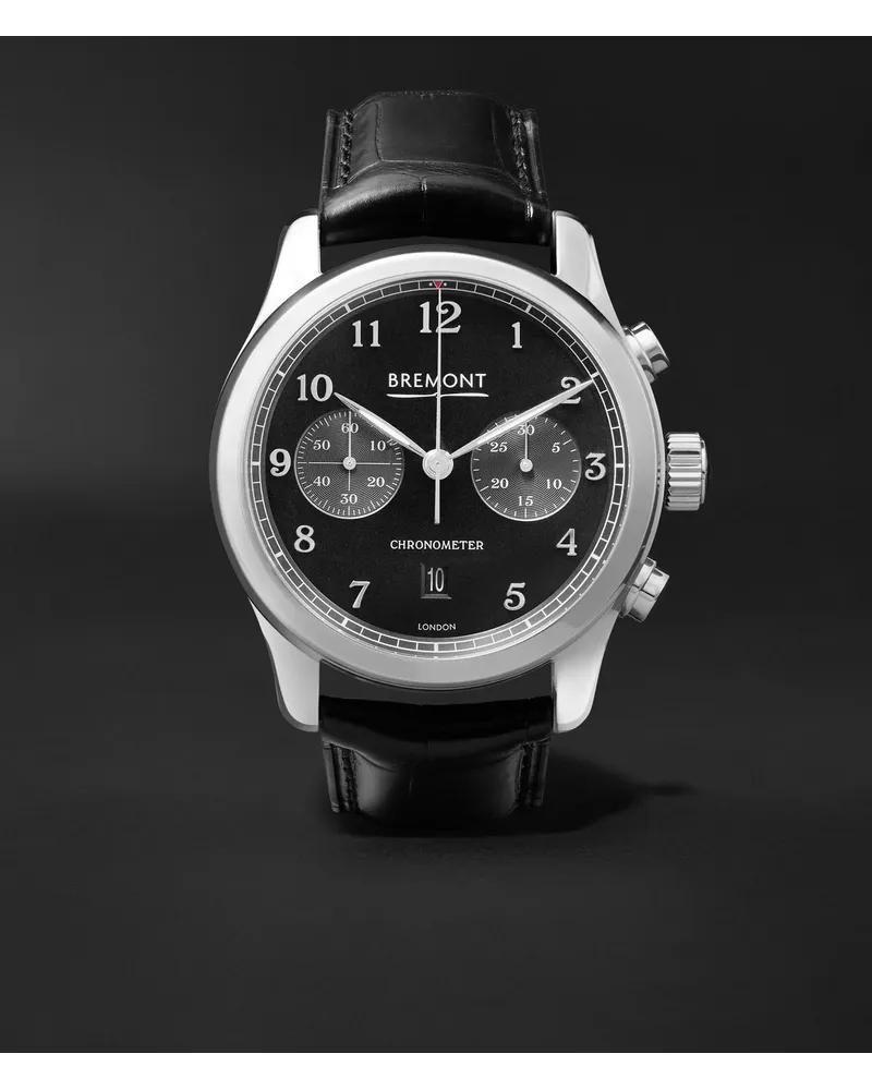 Bremont ALT1-C Polished Black Automatic Chronograph 43mm Stainless Steel and Alligator Watch, Ref. No. ALT1-C-P-BK-R-S Schwarz