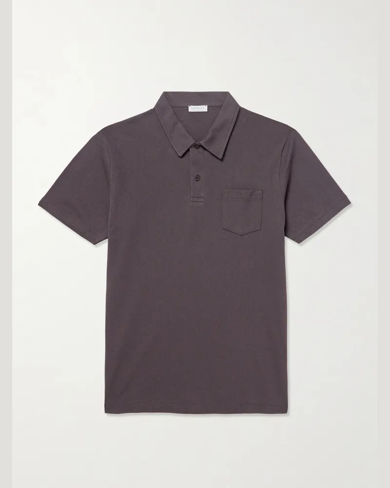 Sunspel Riviera Slim-Fit Supima Cotton-Mesh Polo Shirt Brown