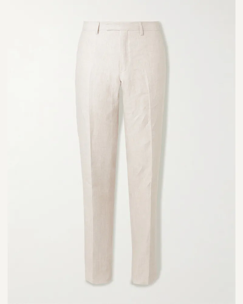 MR P. Straight-Leg Houndstooth Linen Trousers Neutrals
