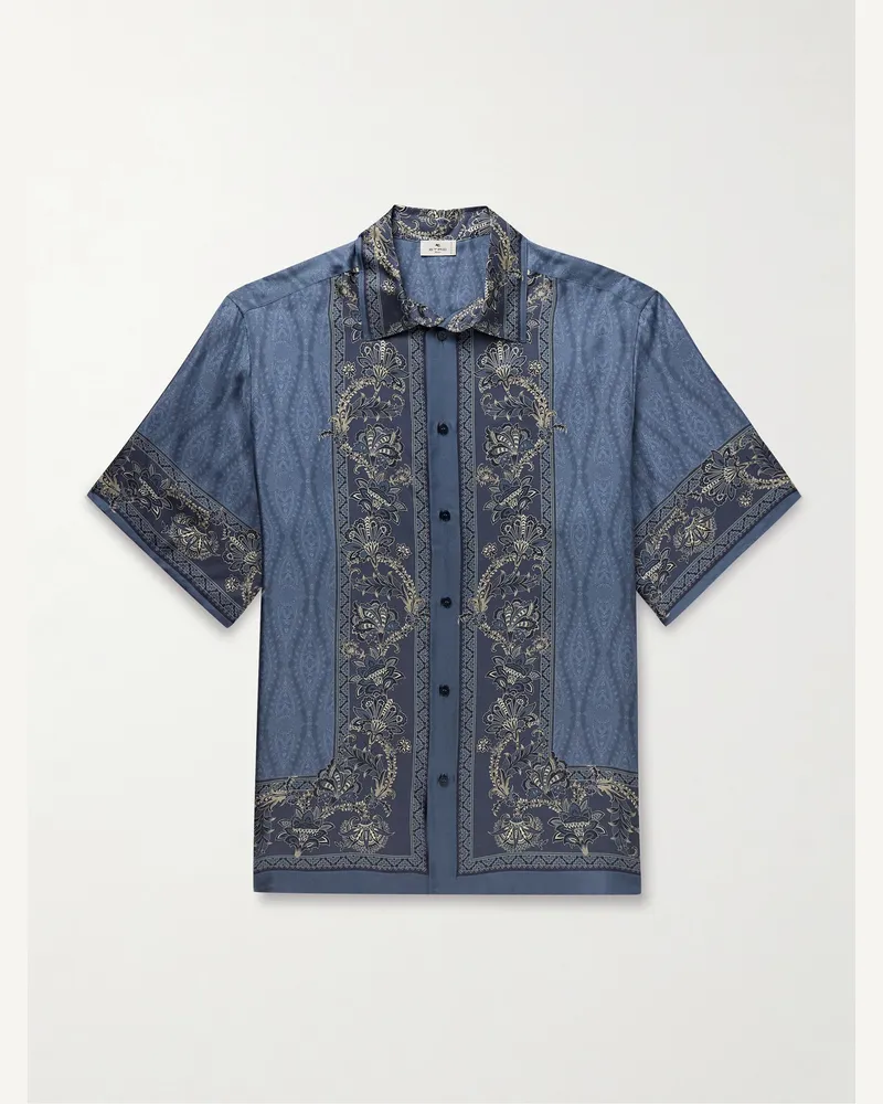 Etro Hemd aus bedrucktem Seiden-Twill Blau