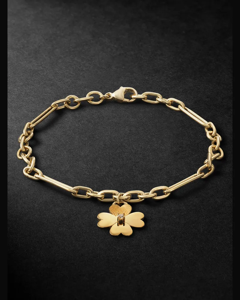 FOUNDRAE Four Heart Clover Armband aus 18 Karat Gold mit Diamant Gold