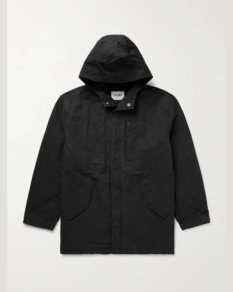 Corridor M59 Feldjacke aus Stonewashed-Shell aus einer Baumwollmischung mit Kapuze Schwarz