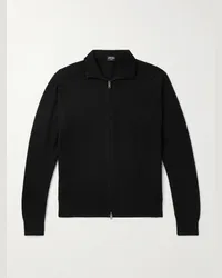 Ermenegildo Zegna Cardigan aus einer Kaschmir-Seidenmischung mit Logostickerei Schwarz