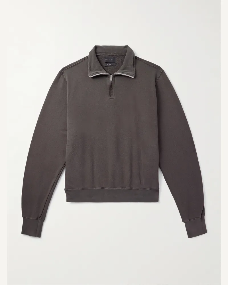 LES TIEN Yacht Sweatshirt aus Baumwoll-Jersey mit kurzem Reißverschluss in Stückfärbung Grau