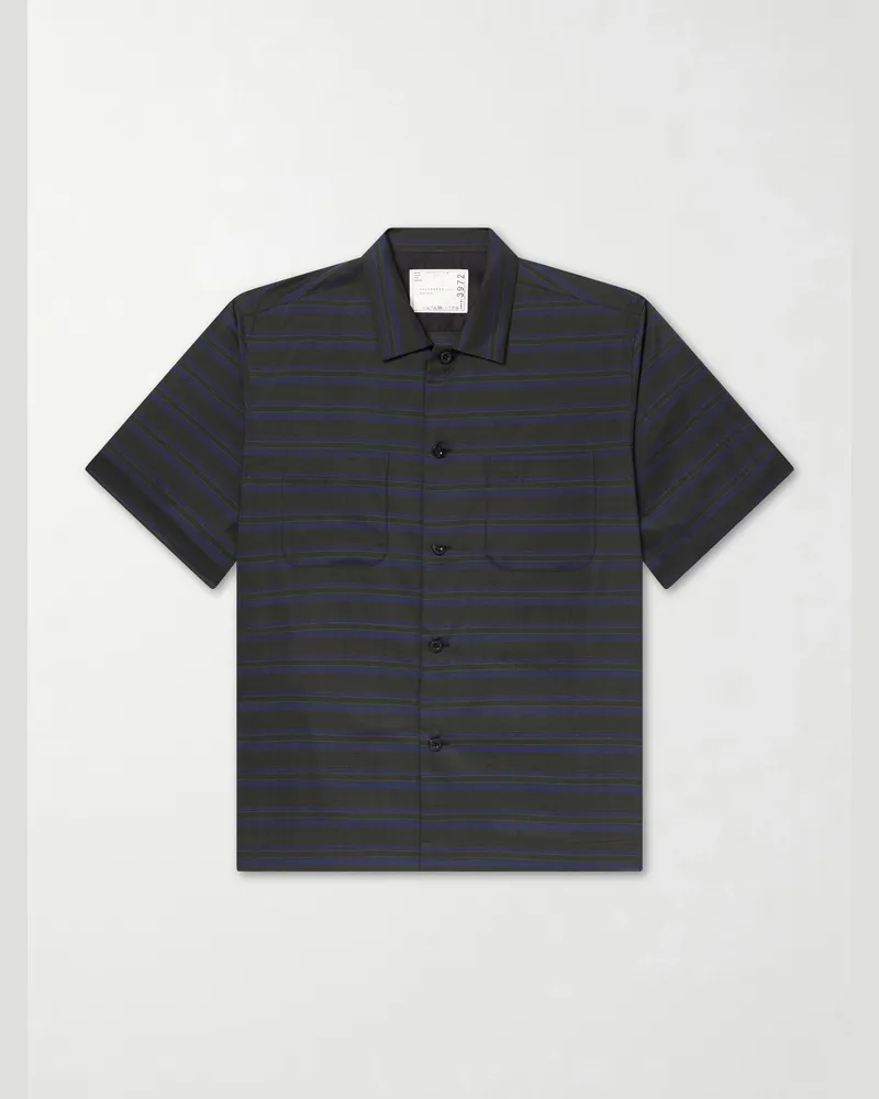 Sacai Hemd aus gestreiftem Satin Schwarz