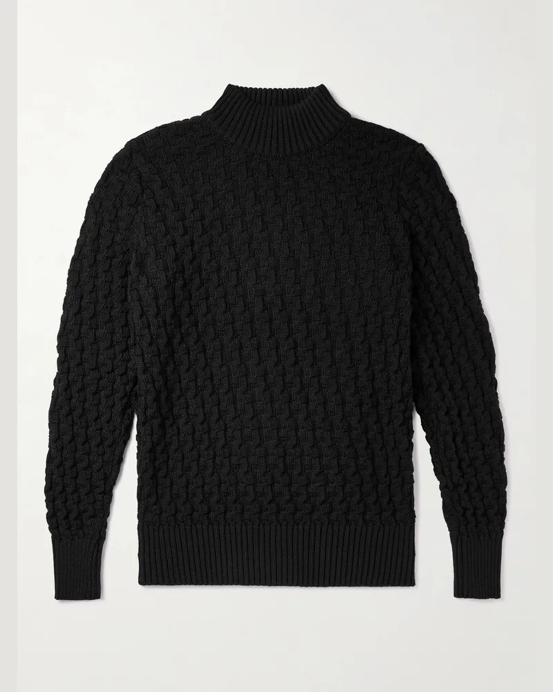 S.N.S Herning Stark schmal geschnittener Zopfstrickpullover aus Merinowolle Schwarz