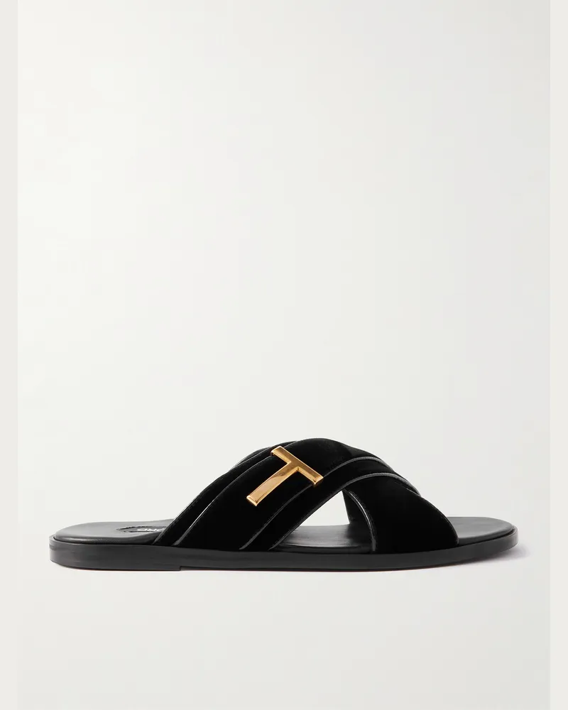 Tom Ford Sandalen aus Samt mit Verzierung Schwarz