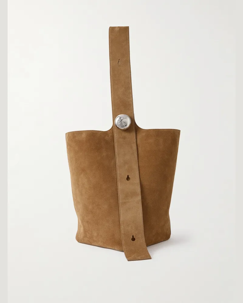 Loewe Pebble große Beuteltasche aus Veloursleder Braun