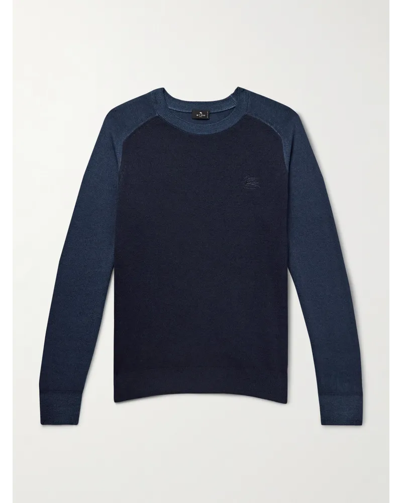 Etro Pullover aus zweifarbiger Wolle mit Logostickerei Blau