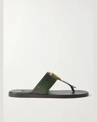 Tom Ford Brighton Sandalen aus Leder mit Krokodileffekt und Logoverzierung Grün