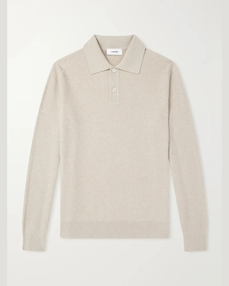 LARDINI Knitted Wool and Cashmere-Blend Polo Shirt Neutrals