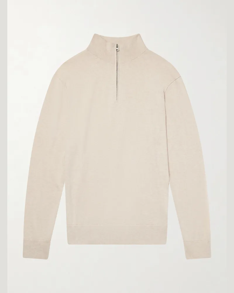 Hartford Cotton and Cashmere-Blend Half-Zip Sweater Neutrals