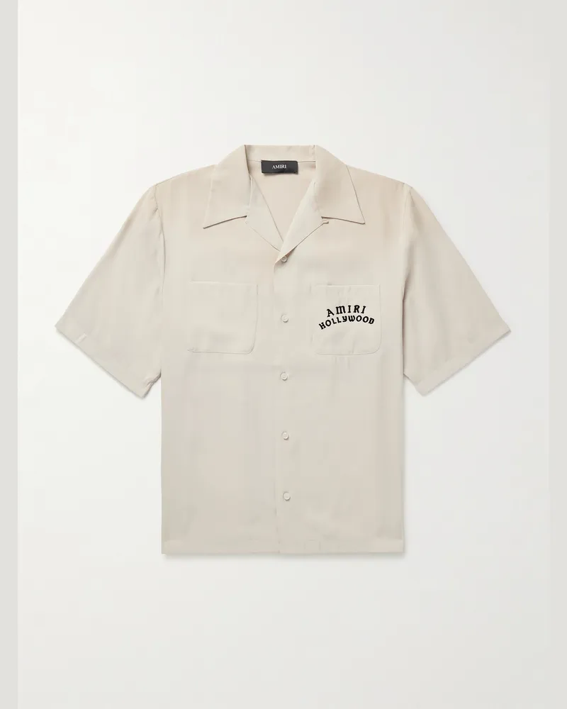 Amiri Convertible-Collar Logo-Flocked Modal-Blend Shirt Neutrals