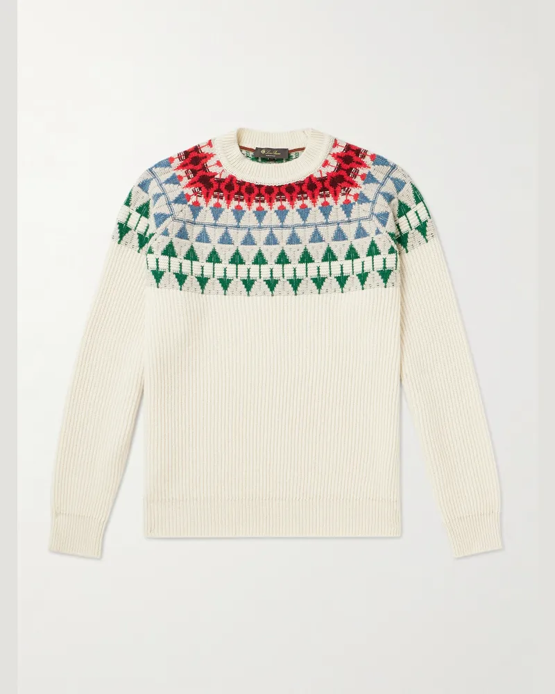 Loro Piana Fair Isle Cashmere Sweater Neutrals