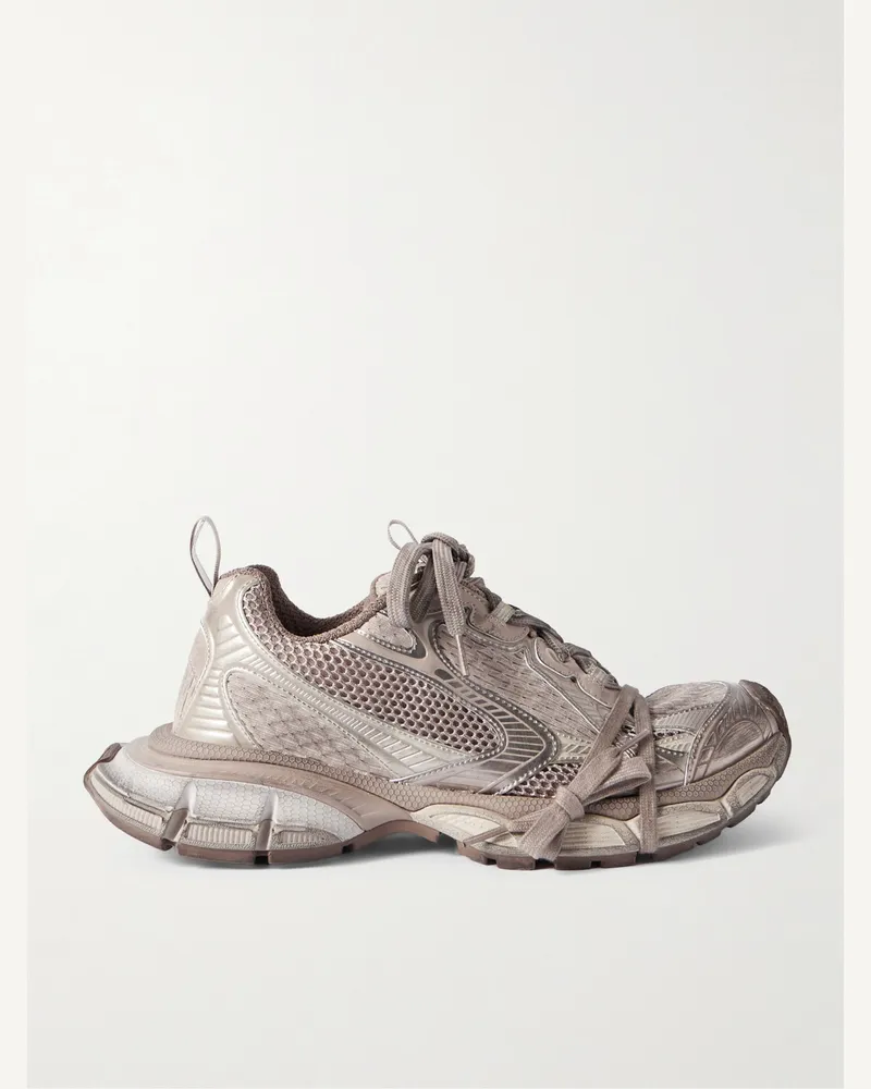 Balenciaga 3XL Distressed Mesh and Rubber Sneakers Neutrals
