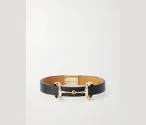 Horsebit-Embellished Gold-Tone and Leather Bracelet