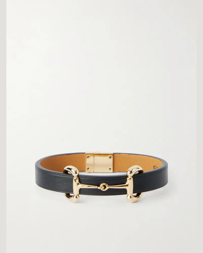 Gucci Horsebit-Embellished Gold-Tone and Leather Bracelet Black