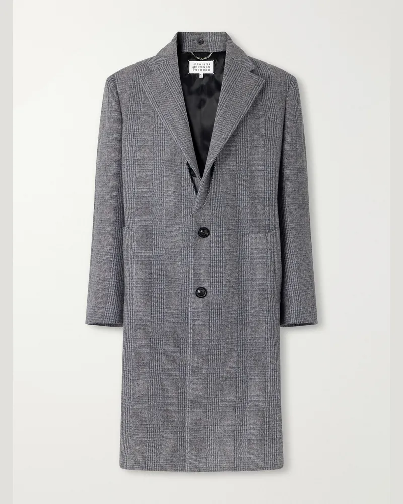 Maison Margiela Double-Breasted Prince of Wales Checked Virgin Wool Coat Gray