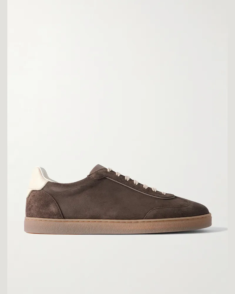 Brunello Cucinelli Sneakers aus Veloursleder mit Lederbesatz Braun
