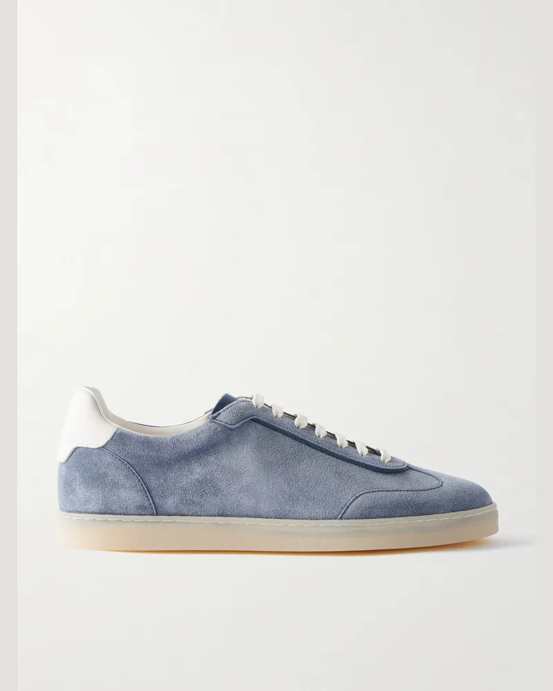 Brunello Cucinelli Sneakers aus Veloursleder mit Lederbesatz Blau