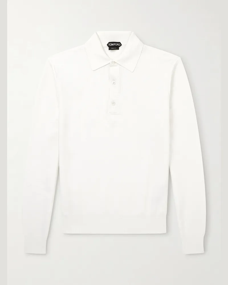 Tom Ford Silk and Cotton-Blend Piqué Polo Shirt White