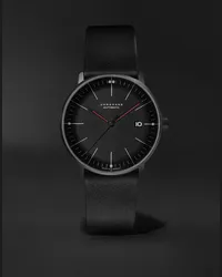 Junghans Max Bill Bauhaus 38 mm Uhr aus Edelstahl mit PVD-Beschichtung, automatischem Aufzug und Lederarmband, Ref.-Nr.: 27/4308.02 Schwarz