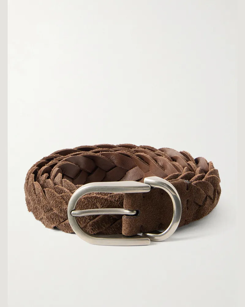 Brunello Cucinelli 3cm Woven Suede Belt Brown