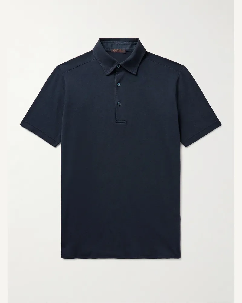Loro Piana Cotton-Piqué Polo Shirt Blue