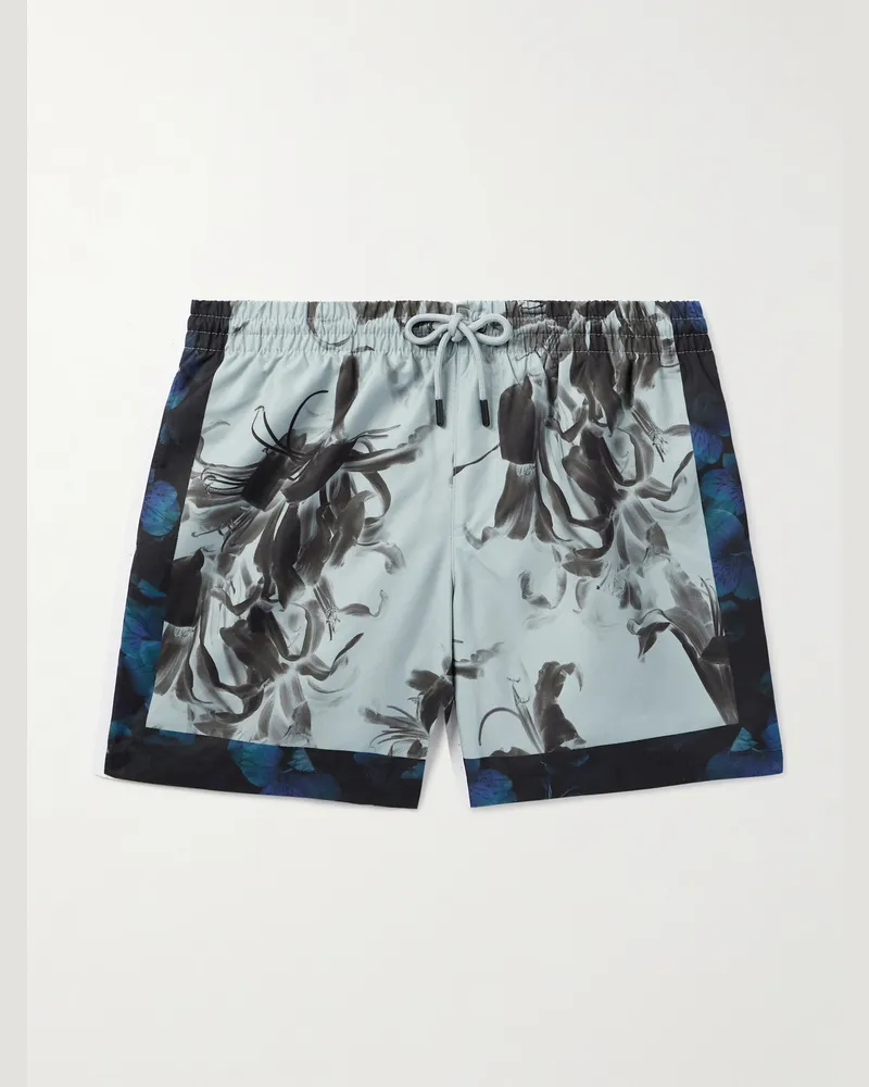 Dries van Noten Straight-Leg Mid-Length Printed Swim Shorts Blue