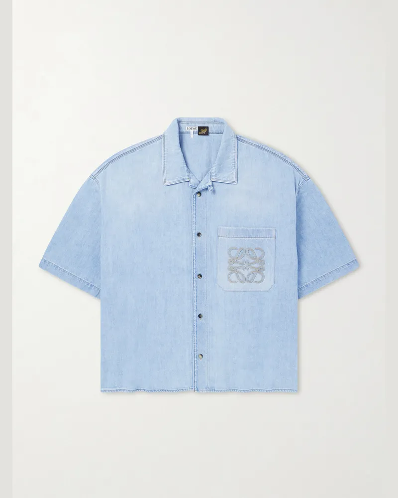 Loewe Paula's Ibiza Logo-Embroidered Denim Shirt Blue