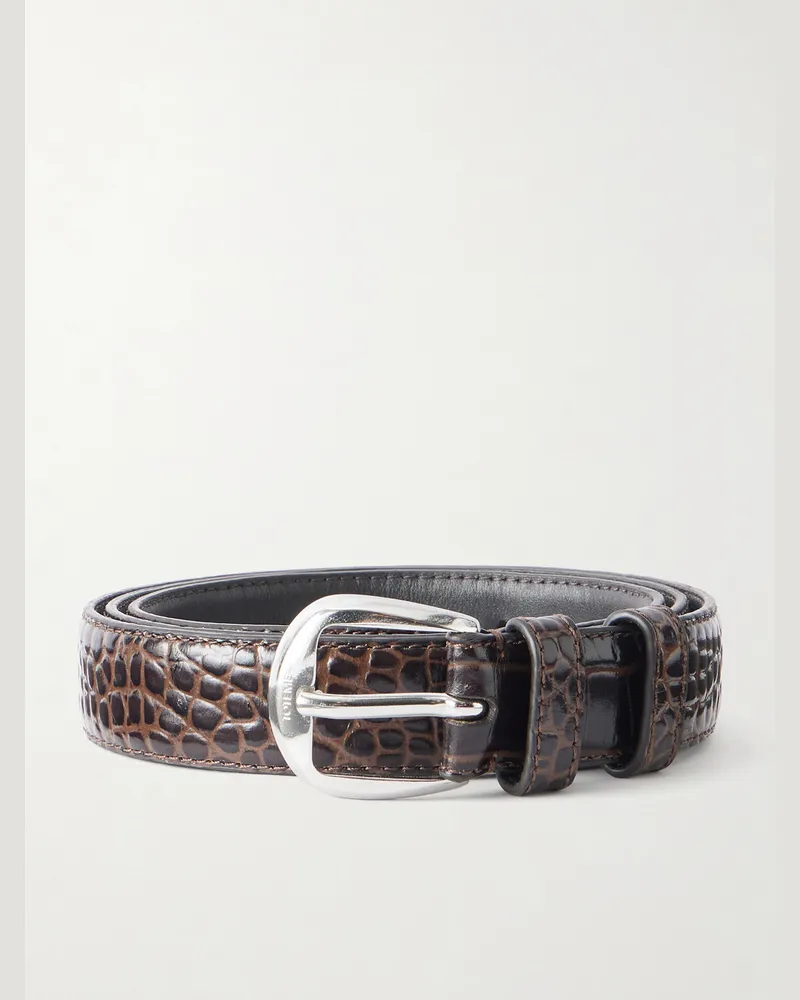 Totême 2.5cm Croc-Effect Leather Belt Brown