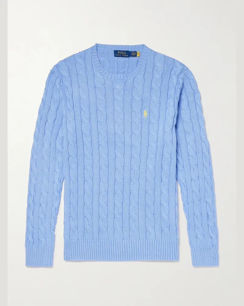 Ralph Lauren Driver Zopfstrickpullover aus Baumwolle mit Logostickerei Blau
