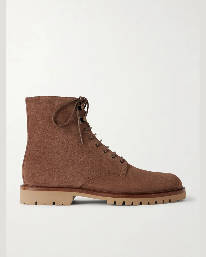 Brunello Cucinelli Suede Lace-Up Boots Brown