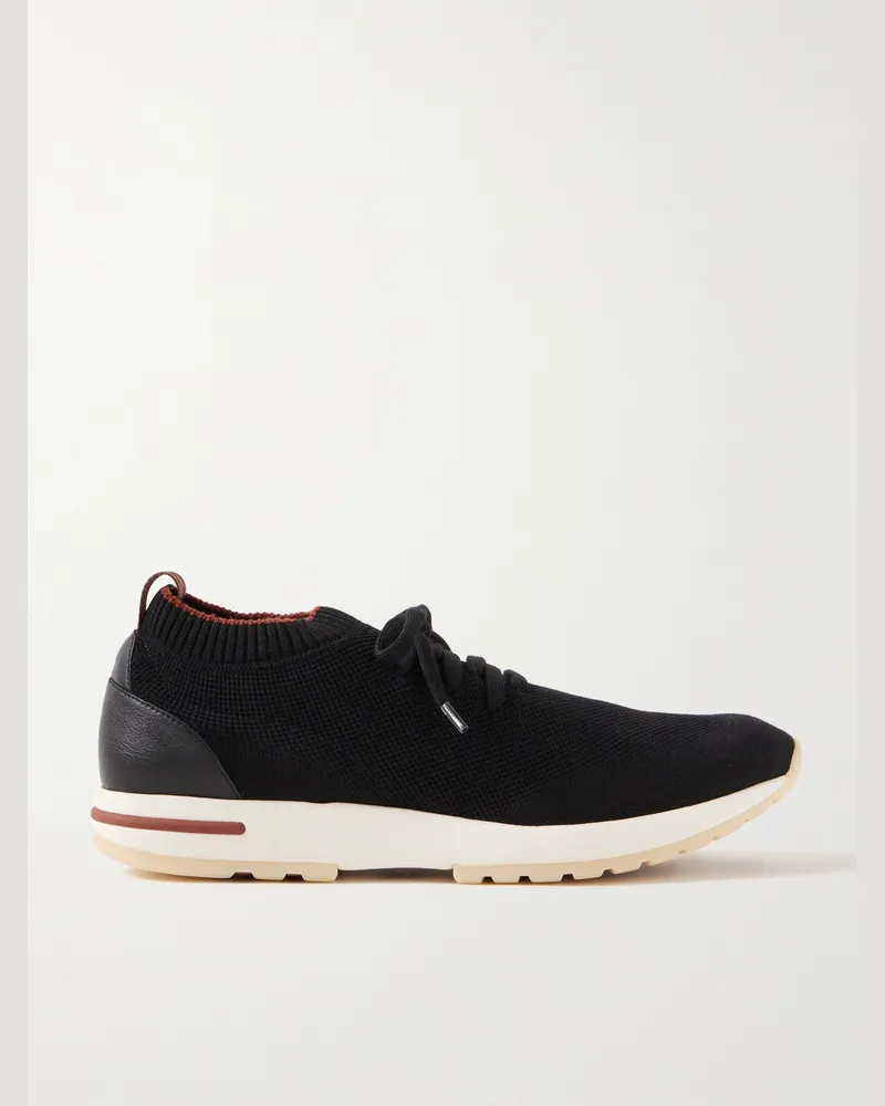 Loro Piana 360 Flexy Walk Sneakers aus Wish®-Wollstrick mit Lederbesatz Schwarz