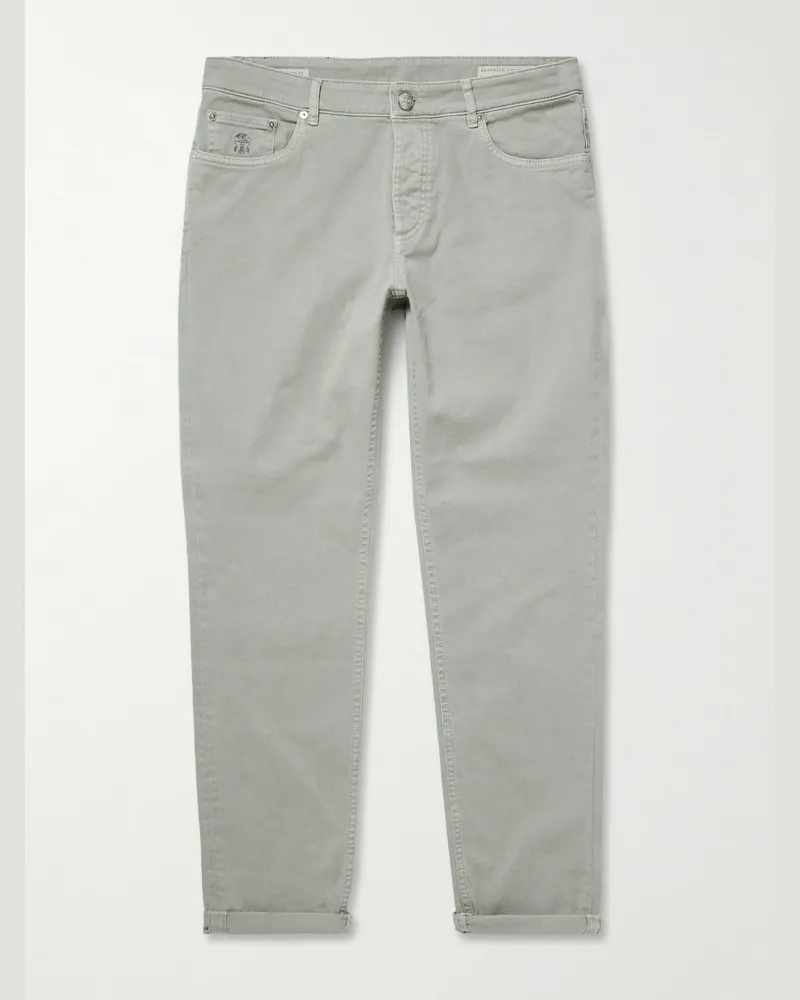 Brunello Cucinelli Schmal und gerade geschnittene Jeans mit Logostickerei Grün