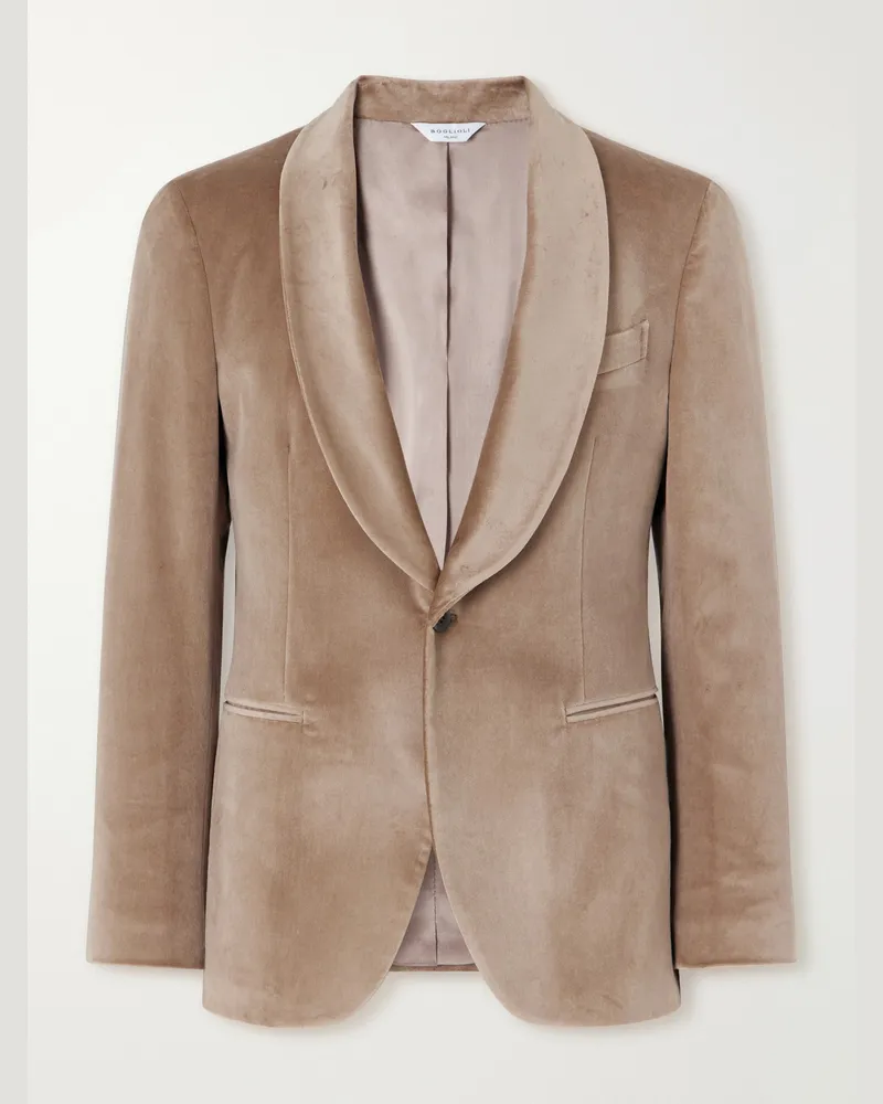 Boglioli Shawl-Collar Cotton-Blend Velvet Tuxedo Jacket Brown