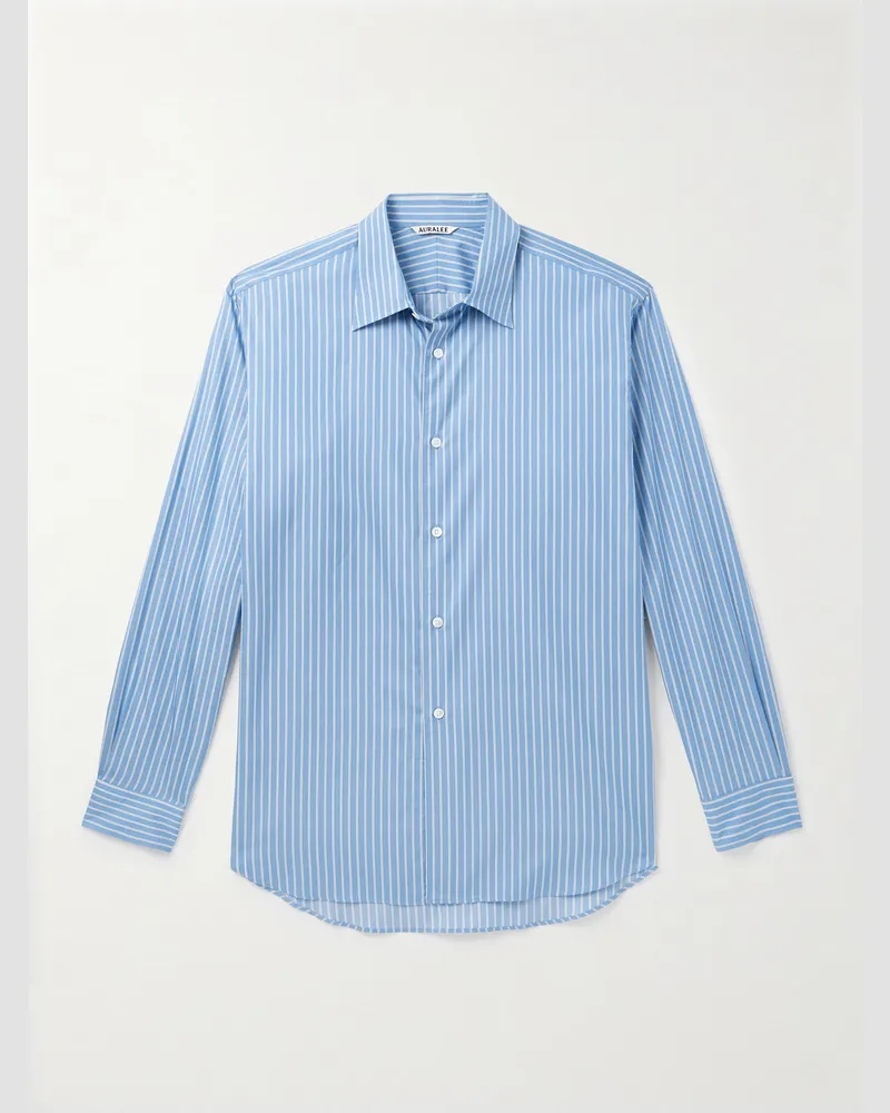 AURALEE Schmal geschnittenes Hemd aus Twill aus einer Baumwoll-Seidenmischung mit Streifen Blau