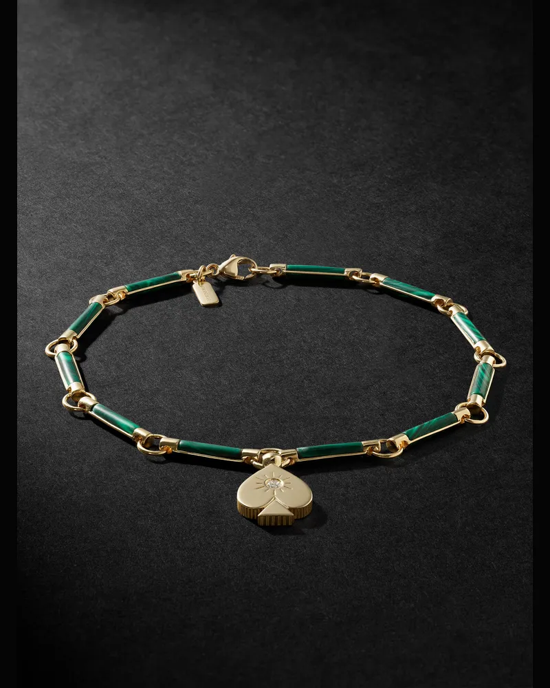 FOUNDRAE Spade Anhängerarmband aus 18 Karat Gold mit Malachiten und Diamant Grün