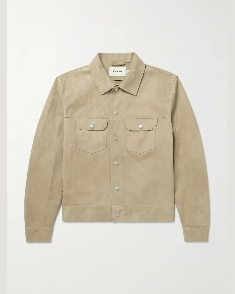 Frame Denim Schmal geschnittene Jacke aus Veloursleder Neutral