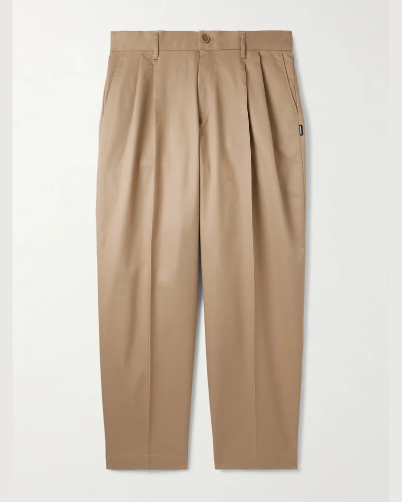 Neighborhood Two Tuck Straight-Leg Cotton-Blend Trousers Neutrals