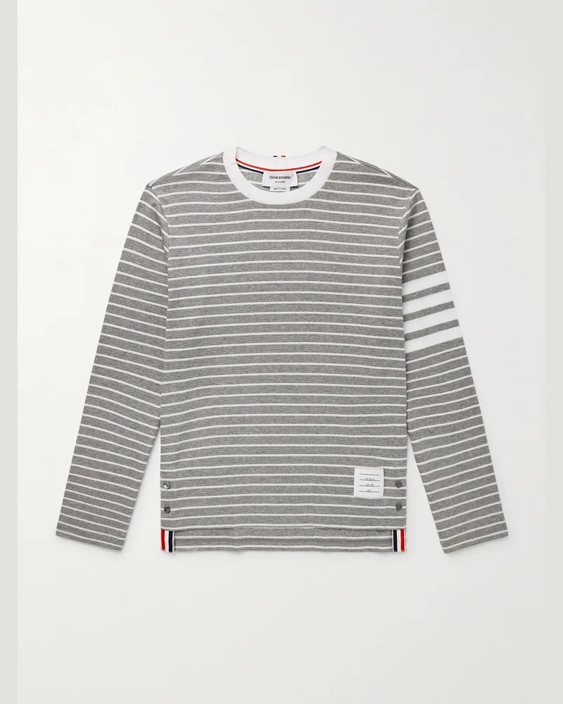Thom Browne Oberteil aus gestreiftem Baumwoll-Jersey mit Logoapplikation Grau