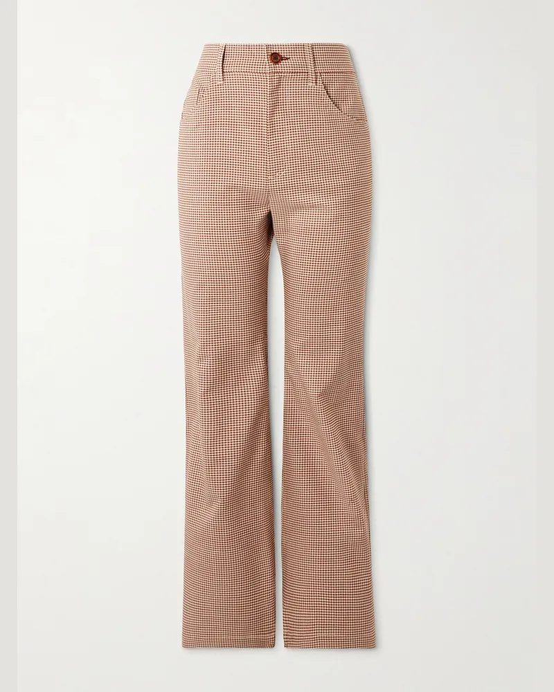Séfr Tavares Flared Gingham Woven Suit Trousers Brown