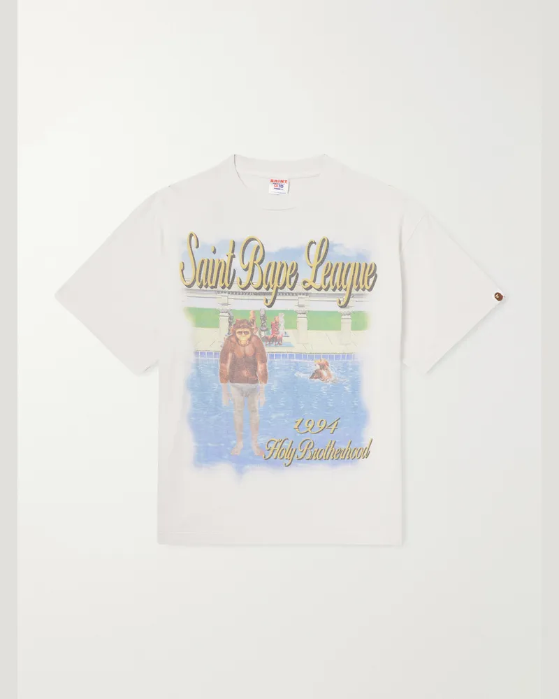 SAINT MXXXXXX BAPE® Pool Printed Cotton-Jersey T-Shirt White
