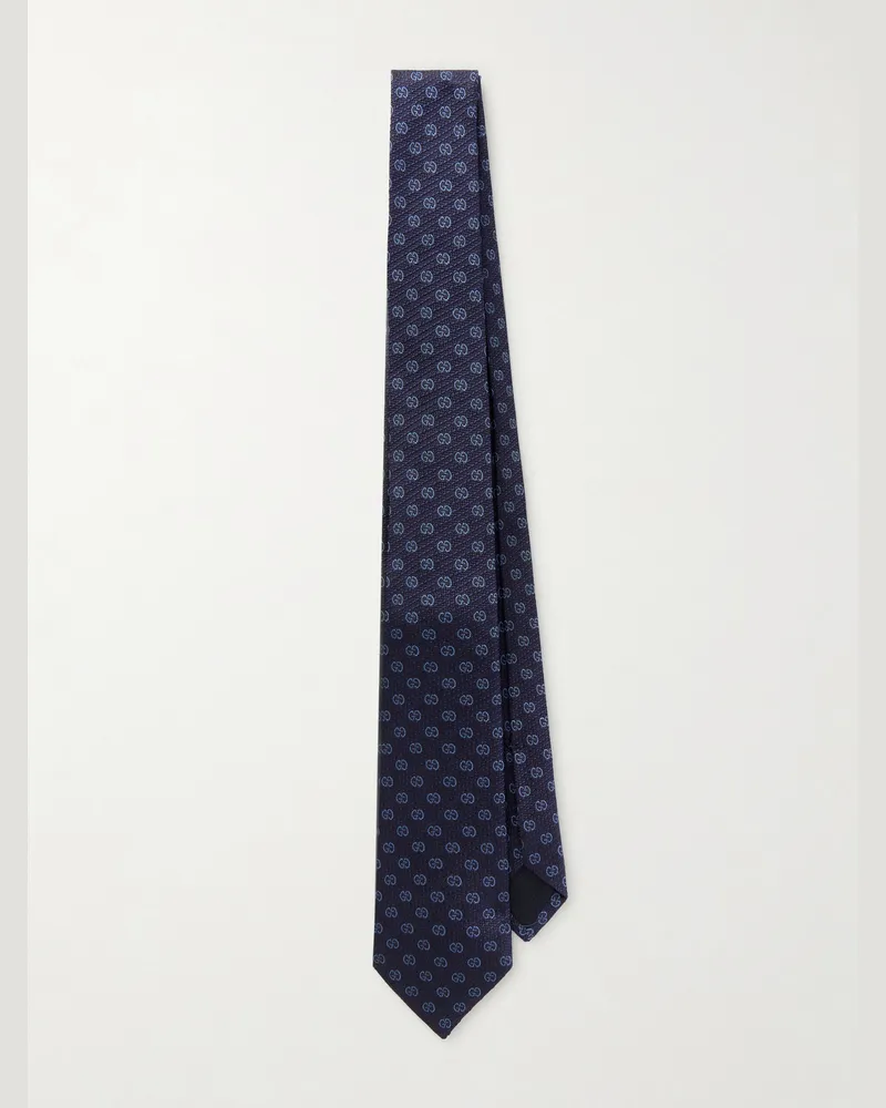 Gucci GG 7cm Logo-Jacquard Silk Tie Blue