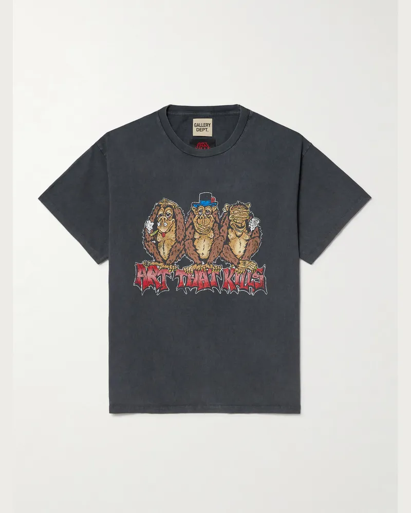 GALLERY DEPT. See No Evil Glittered Printed Cotton-Jersey T-Shirt Black