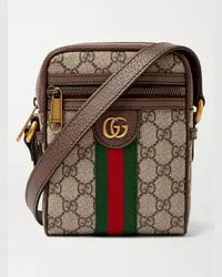 Gucci Ophidia mini Umhängetasche aus beschichtetem Canvas mit Lederbesatz und Monogramm Braun